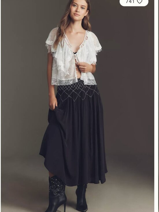 By Anthropologie Smocked Soft Midi Skirt Size XS - Picture 3 of 6